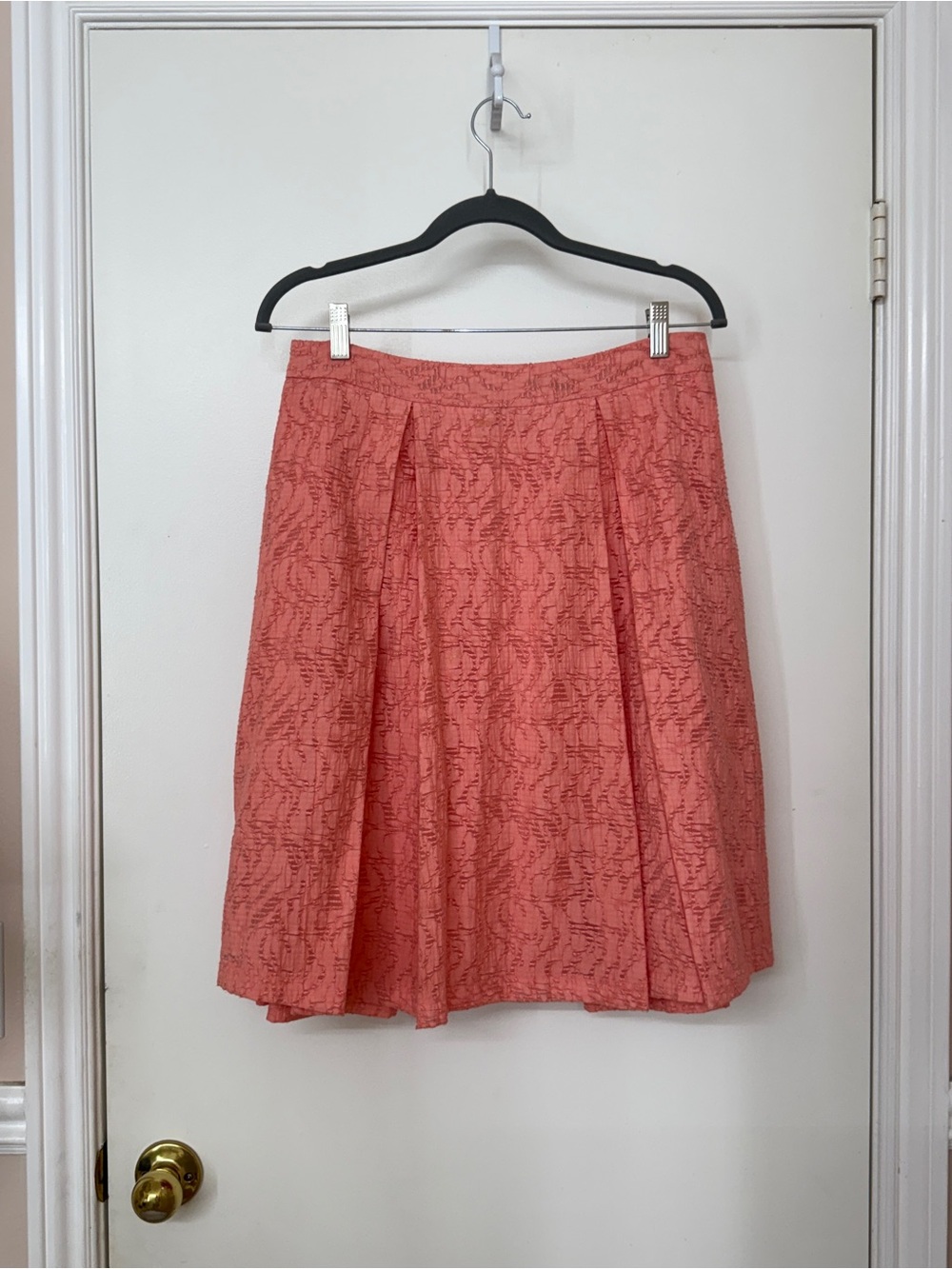Vince Camuto Coral Pink Jacquard Pleated A-Line Skirt Size 10 Lined